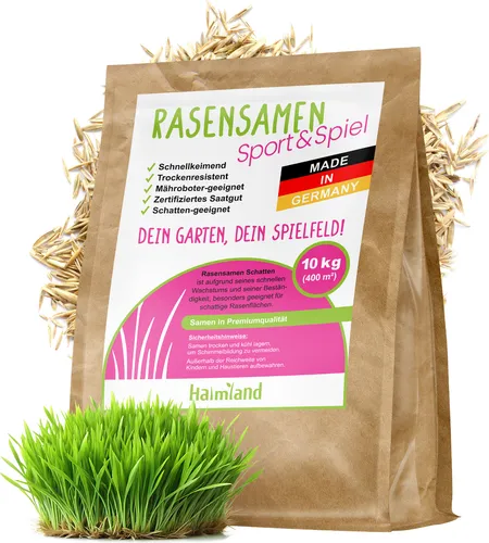 halmland Premium Rasensamen 10kg schnellkeimend für 400m² Sport und Spiel