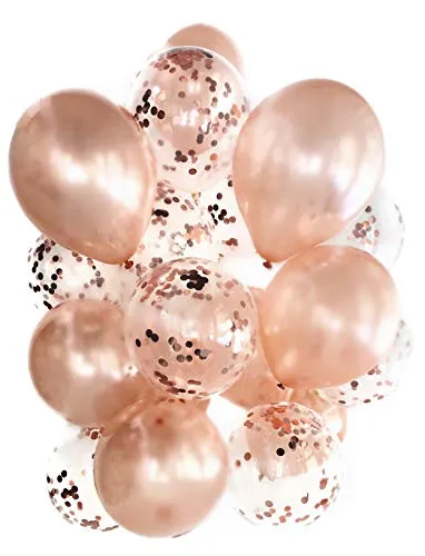 Konfetti Luftballon Set in rosegold metallic – 20 Stück – Partydeko Ballons für Geburtstag, JGA, Taufe, Hochzeit, Baby-Shower & Silvester