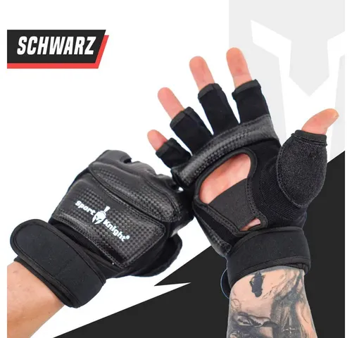 Sport-Knight® MMA-Handschuhe - Gepolsterte Boxhandschuhe mit langer Bandage in Schwarz (Größe L) - Hochwertige MMA-Handschuhe aus PU-Leder mit 8 mm Polsterung für optimalen Schutz. Ideal für Anfänger und Fortgeschrittene beim Training in MMA, Muay Thai und Sparring.