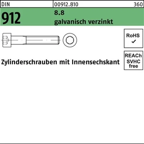 100er PACK(Stk) 000912081009050008 Zylinderschraube DIN 912 m.Innensechskant M