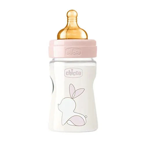 Chicco Original Touch Anti-Colic Flasche mit 100% Naturlatex Nippel, Flasche mit langsamem Durchfluss 0+ Monate, Kunststoffflasche 150ml für Neugeborene, Rosa