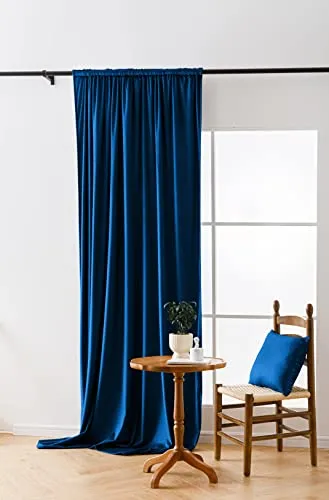 Cotton Market Velours Gardinen 250x140 cm - Vorhänge für Fenster und Balkontür - Vorhang für das Haus auf Band - Vorhang Blickdicht - Gardinen Stange Curtains - Verdunkelungsvorhang - Marineblau