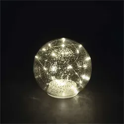 EMOS LED Glaskugel mit Lichterkette, 20 LEDs, Warmweiß, ⌀15 cm, 6/18h Timer, batteriebetrieben 3x AA, 10000h, für Innen, Silbereffekt, DCLW35 - Silber