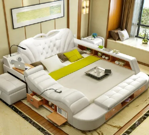 Doppel Luxus Design Leder Bett mit Massagefunktion