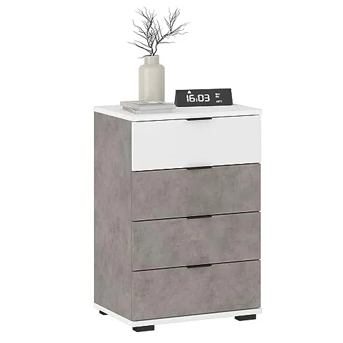 Caro-Möbel Nachttisch Piano in Beton Optik/Weiß - Nachttisch für Boxspringbetten mit 4 geräumigen Schubladen, pflegeleichte Oberfläche und modernes Design, ideal für stilvolle Schlafzimmer.
