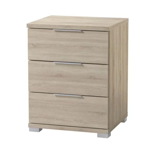 Boxxx Nachtschrank in Sonoma Eiche mit 3 Schubladen - Moderner Nachtschrank mit 3 Schubladen, ideal für Schlafzimmer. Die Melaminoberfläche ist pflegeleicht und die Sonoma-Eiche-Farbe harmoniert perfekt mit verschiedenen Einrichtungsstilen.