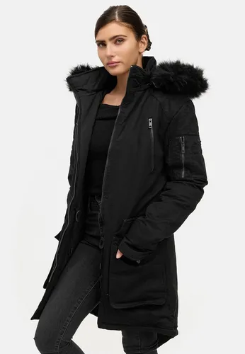 Harvey F Damen Winterjacke Kapuze Schwarz XXL - Stylische Damen Winterjacke von trueprodigy mit abnehmbarer Kapuze und trendigem Kunstfellbesatz. Ideal für kalte Tage, bietet sie praktischen Stauraum und einen regulierbaren Schnitt für optimalen Komfort.