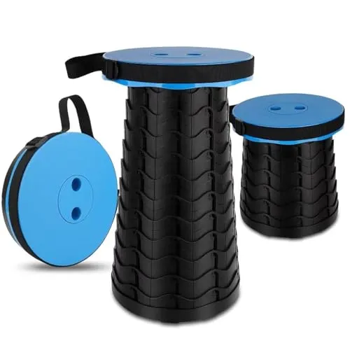 ANKINGART Tragbarer Klapphocker, verbesserter Teleskop-Campinghocker, Verstellbarer, Leichter Hocker für Outdoor-Camping/Garten/Angeln/Wandern/Reisen/Grillen(blau)
