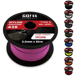 GO!elements Paracord 425 - 3mm Abspannleine, Paracord 425 aus reißfester Nylonschnur lila 50m