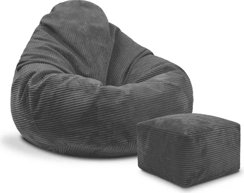 Dreamroots Sitzsack 90x90x100 cm mit Fußstütze, Granite Gray - Klassische Sitzsäcke, bequem und vielseitig – ideal für Wohnzimmer oder Garten. Robuste Polystyrolfüllung und waschbarer Bezug machen ihn pflegeleicht.