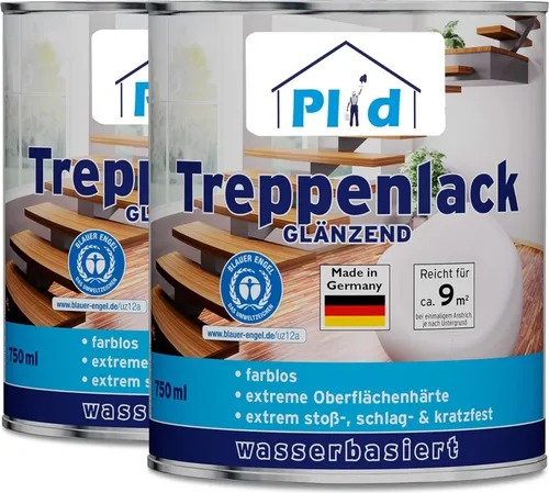 Treppenlack 1,5L Farblos Glänzend - Lacke für Holz, schnelltrocknend mit einer Abdeckung von bis zu 20 m². Ideal für Treppen und Böden, sorgt für eine brillante, langlebige Oberfläche.