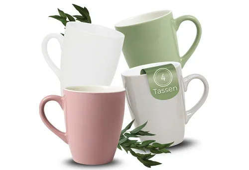 matches21 HOME & HOBBY Tasse Kaffeetassen 4er Set aus Keramik 340ml, Teetassen schöne Farben, 4-tlg., Keramik, Moderne Kaffeebecher Spülmaschinenfest & Mikrowellengeeignet