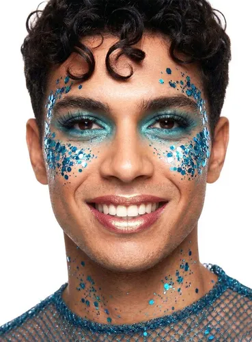 Smiffys Theaterschminke Moon Glitter Bio Chunky Glitzer blau, Biologisch abbaubare Glitzerflocken für einen glänzenden Look zu Fas