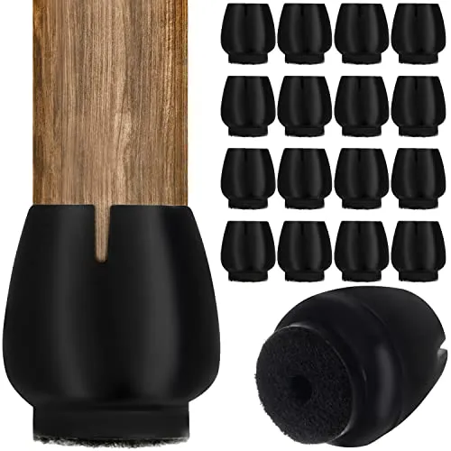 Stühlbeinkappen Schwarz Rund 16 Stück 12-16 mm Bodenschoner für Stühle mit Filz Geräusche und Kratzer Beseitigen 17235