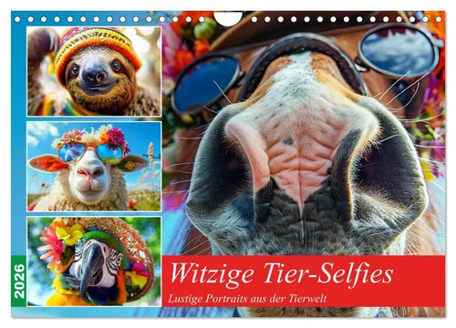 Witzige Tier-Selfies – Lustige Portraits aus der Tierwelt (Wandkalender 2026) - Hochwertiger Wandkalender mit 12 humorvollen Tierfotos, ideal als Geschenk für Tierliebhaber. Spiralbindung und umweltfreundliches Papier sorgen für Freude im ganzen Jahr.