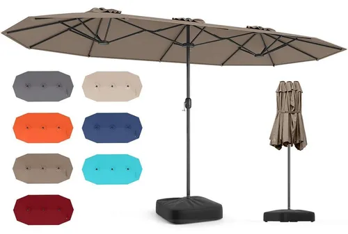 Doppelsonnenschirm 400 x 200 cm mit Kurbel & Ständer – Braun