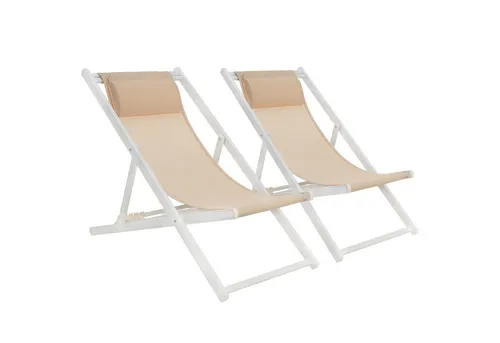 Mondeer 2er Set Klappbare Sonnenliegen mit verstellbarer Kopfstütze in Weiß und Beige - Hochwertige Sonnenliegen aus Aluminium und Textilene, ergonomisch gestaltet für Komfort. Ideal für Garten, Terrasse oder Strand, leicht faltbar und transportabel.