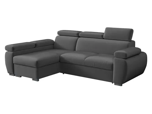 Mirjan24 Ecksofa Boston Mini mit Schlaffunktion - Ecksofa & Couch mit Bettkasten und verstellbaren Kopfstützen, ideal für kleine Räume. Schlaffläche von 200x130 cm, freistehend und bequem.