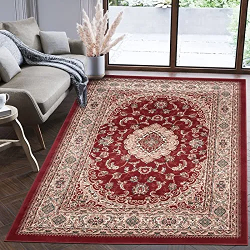 Mazovia Orientalisch Teppich 80 x 150 cm - Traditioneller Wohnteppich in Rot Beige - Hochwertiger orientalischer Teppich für Wohnzimmer und Esszimmer, gefertigt aus langlebigem Polypropylen. Er sorgt für Wärme und Komfort, ist pflegeleicht und ideal für Allergiker.