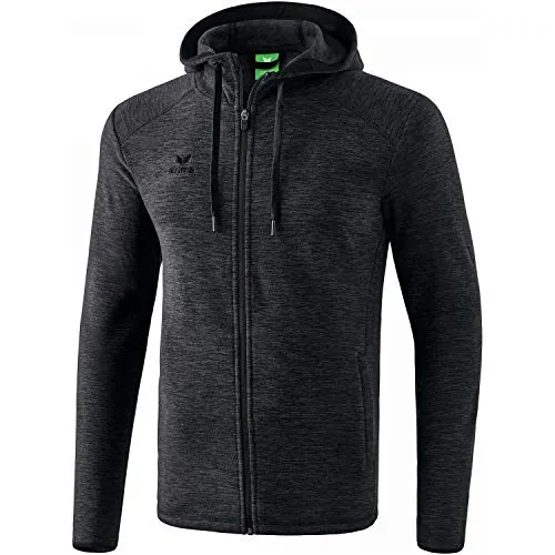 ERIMA Herren Fleecejacke schwarz melange - Funktionsjacke aus weichem Fleecematerial, hält warm und bietet seitliche Reißverschlusstaschen für Wertsachen sowie einen hohen Kragen zum Schutz vor Wind.