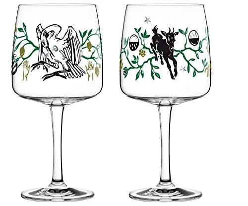 Dekomiro Ritzenhoff Gin Ginglas 2er Set Frühling 2020 von Karin Rytter Storch und Ziege mit Glasreinigungstuch