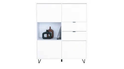 Vladon Highboard Marino V1 (Highboard mit 4 Tür Weiß matt, 2 Schubladen Weiß matt, Made in Germany), Korpus Weiß matt (103 x 125,5 x 37 cm)