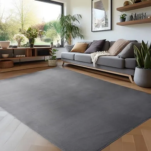 Carpettex Teppich Wohnzimmer Anti-Rutsch Teppich Waschbar in Waschmaschine 60 x 110 cm Grau - Moderner Flauschiger Kurzflor Teppich Extra Weich für Schlafzimmer, Küche, Flur