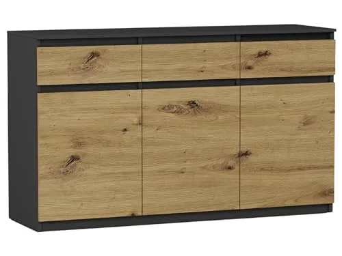 Framire Highboard Anthrazit/Artisan Eiche 120x40x98 cm – Modernes 3-türiges Sideboard