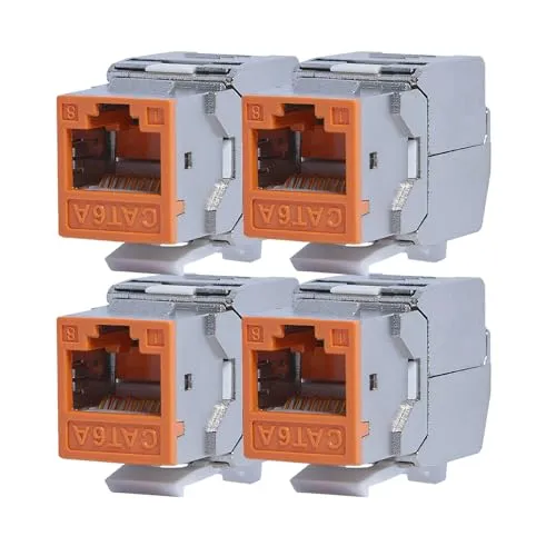 KOSCOM CONNECT 4x Keystone Modul CAT6A in orange | STP RJ45 Einbaubuchse für Netzwerk-Leerdose & Patchpanel | vollgeschirmt I bis zu 10 Gbit/s & 500 MHz | werkzeugfreie Snap-In Montage | AWG 22-25