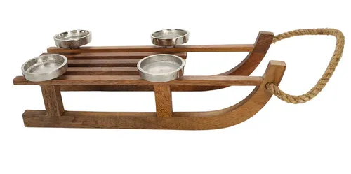 Bubble-Store Kerzenhalter Schlitten für 4 Stumpenkerzen - Stylischer Deko-Schlitten aus Holz für 4 Stumpenkerzen, perfekt für festliche Anlässe. Mit Sisalband und stabilen Metallhaltern für ein harmonisches Ambiente.