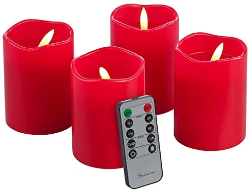 Britesta LED Kerzen Outdoor: 4er-Set flackernde LED-Adventskerzen mit Fernbedienung, dimmbar, rot (Kerzen mit Timer, mit Fernbedienung, Elektrische Adventskranz)