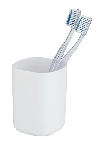WENKO Zahnputzbecher Davos, Zahnbürstenhalter oder Pinselhalter, aus hochwertigem Kunststoff, BPA-frei, Ø 7,7 x 10,5 cm, Weiß matt