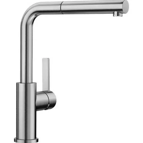 Blanco Lanora-S Einhebelmischer Hochdruck, Edelstahl gebürstet - Armaturen mit hochwertiger Verarbeitung aus massivem Edelstahl und klaren Linien, ideal für moderne Küchen. Der hohe Auslauf und die herausziehbare Schlauchbrause erleichtern das Befüllen von Töpfen.
