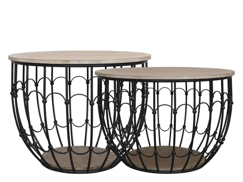 Chic Antique Sofatisch Set - 2x Beistelltisch Schwarz mit Holzdeckel - Tische & Stehtische - Stilvolles 2er Set im Vintage-Landhausstil, ideal für jedes Zimmer. Robuste Holzdeckel und runde Form sorgen für eine zeitlose Eleganz.