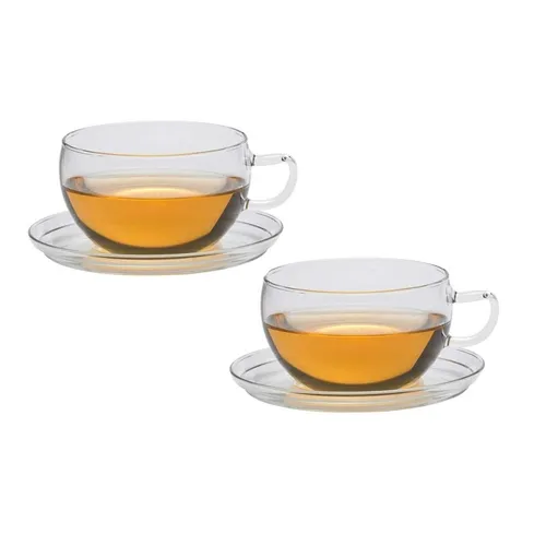 Trendglas Jena Tee Tasse Jumbo Tasse mit Glasunterteller Tee Pott 2er Set 0,4l