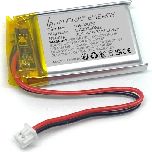 Lithium Polymer Akku innCraft Energy 300mAh 3.7V, 32x20x6 Modell 602030 2P Molex 51021-020 1.25mm Anschluss