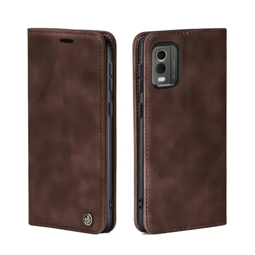 LBH Handyhülle für Nokia C32 in Dunkelbraun mit Karten- und Geldfach Smartphone Hülle mit Standfunktion Flip Case Schutzhülle Magnetverschluss Vintage