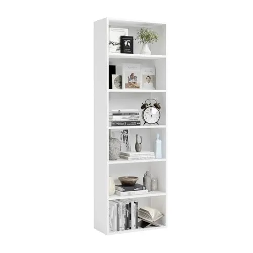 oneinmil Bücherregal, Bücherschrank mit 6 Ebenen, Standregal, Bücherregal Hoch, Modernes offenes Regal aus Holz, für Wohnzimmer, Schlafzimmer, Büro, Arbeitszimmer, 55,5 x 23,5 x 181 cm, Weiß