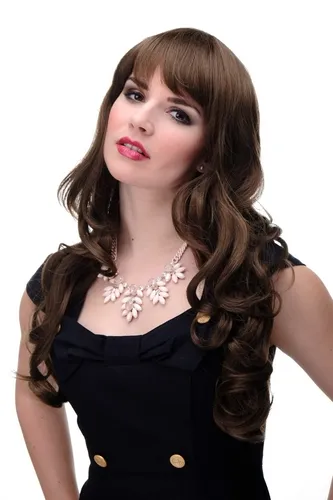 Perücke Damenperücke Frauen Braun Goldbraun Wellig Lang Pony glatt 285-10 65cm