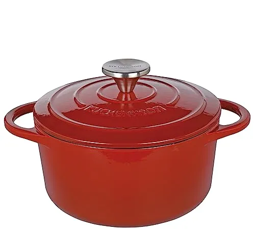 Küchenprofi Gusseisen Bräter mit Deckel, Rot - Pfannen – Multitalent für Schmoren, Backen und Braten, energiesparend und geeignet für alle Herdarten, inklusive Induktion.