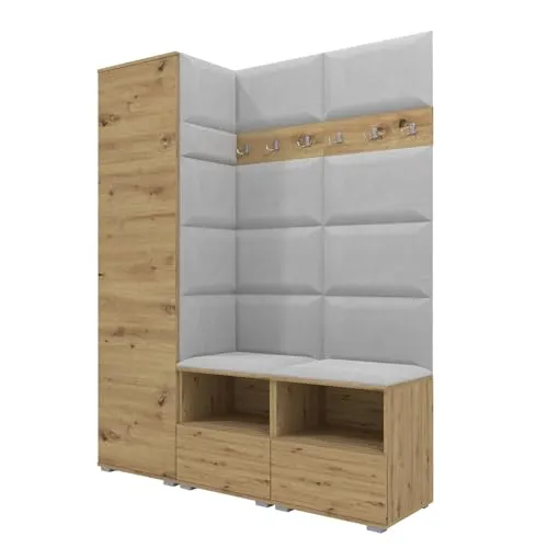 RAVIO Garderoben-Set NELA II - Moderne Flurgarderobe mit zwei Schuhschränken, inklusive Montagekleber. Stilvolles Design in Artisan Eiche und Hellgrau, bietet großzügigen Stauraum für Ordnung im Eingangsbereich.