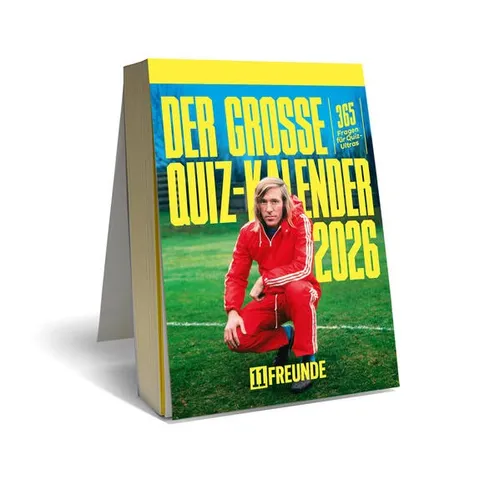 11FREUNDE Quiz-Kalender 2026 - Tagesabreißkalender mit 365 Fußball-Fragen, ideal für Quiz-Ultras und Fußballfans, im handlichen Format 11,8 x 15,9 cm.