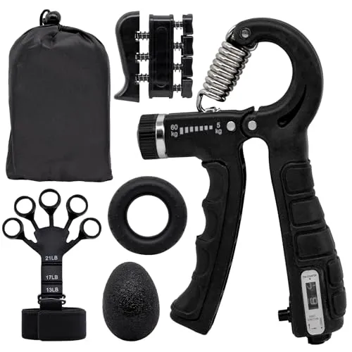 Handtrainer Fingertrainer (5-teilig), Fingertrainer Griffkraft Trainer Set, Verstellbarer Grip Trainer, Unterarmtrainer Finger Trainingsgerät, Fingerstrecker, Trainingsring und Stressabbau Griffkugel