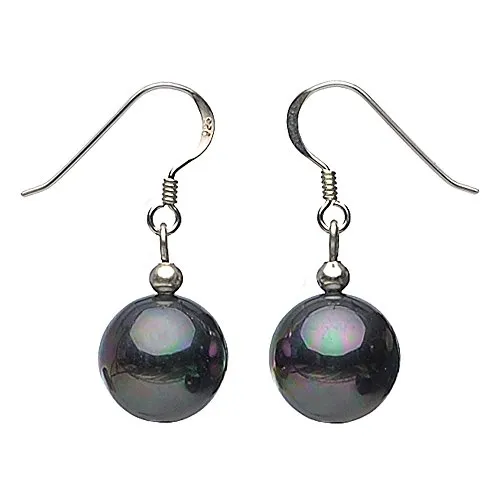 Ohrringe Ohrhänger aus Muschelkernperlen & 925 Silber grau Anthrazit Damen