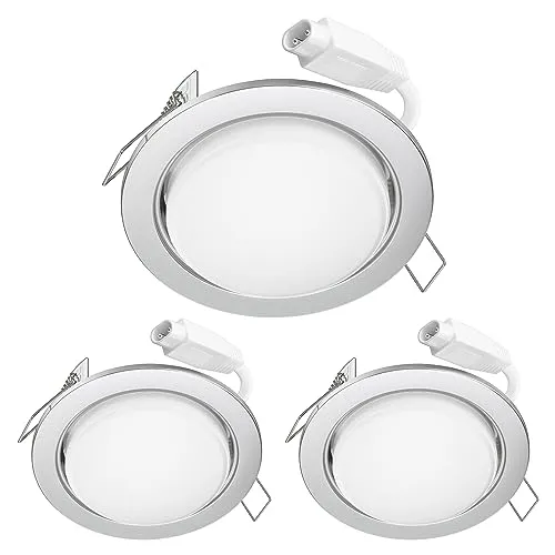 ledscom.de LED Decken-Einbaustrahler RUBA chrom matt GX18,6W je 509lm warmweiß rund flach 107mm Ø Lochkreis ca. 83-100mm Ø 3er Set