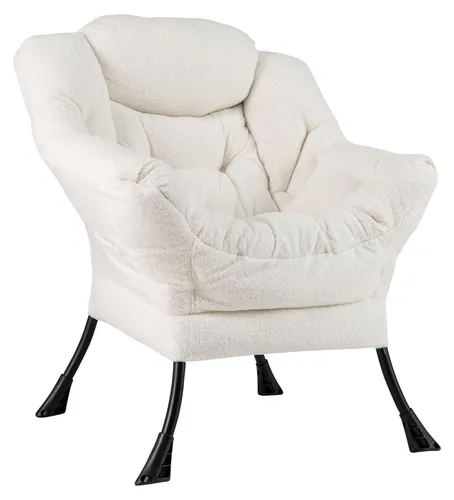 COSTWAY Gepolsterter Relaxsessel mit Armlehnen und Seitentasche – Beige