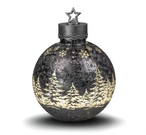 LED Dekoobjekt Kugel FROSTY WINTERWALD H. 29cm grau von formano