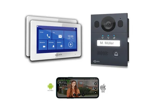 Goliath Basic Video Türsprechanlage mit 2 Monitoren - Gegensprechanlage mit Kamera, 7 Zoll HD Touchscreen, Infrarot Nachtsicht und wetterfestem Design, ideal für Einfamilienhäuser und einfache Installation.