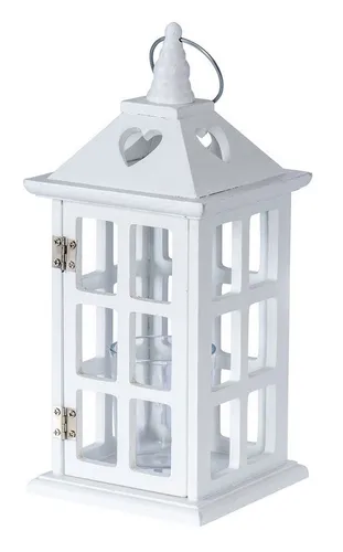 Levandeo® Kerzenlaterne, H25cm Holz Weiß - Stilvolles Windlicht mit Herz - Kerzenhalter im modernen Shabby-Chic-Stil, aus weißem MDF-Holz, mit Herz-Detail und Platz für Teelicht. Ideal für stimmungsvolle Akzente in jedem Raum.