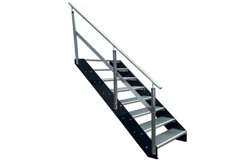 Kaminbau Mierzwa Außentreppe Premium Treppe Anthrazit mit und ohne Geländer, für Geschosshöhen bis 152.00 cm, Stufen Gitterroststufen nach DIN 24531, (Höhe 152 cm, Stufenbreite und Geländerart wählbar), Gartentreppe Stahltreppe Wetterfest Rostfrei Feuer-Verzinkt Rutschfest